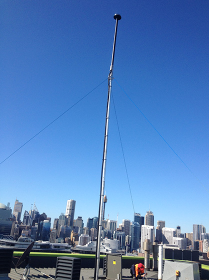 Lightning protection air terminal and conductor installed on a Sydney rooftop